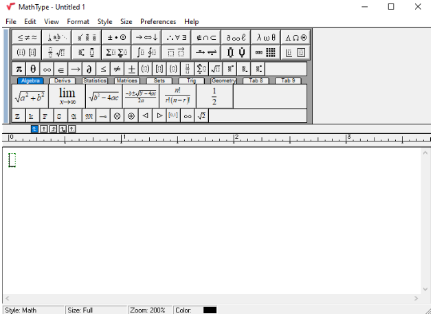 MathType window as it appears once launched